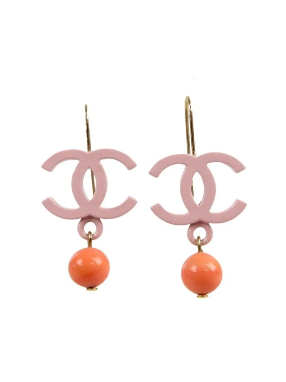 Chanel Earrings Pink Metal Swing CC Logo